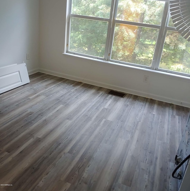 unfurnished room with light wood-type flooring