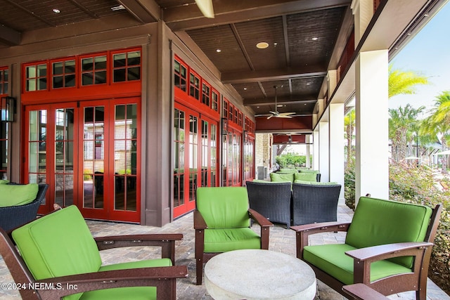 view of patio / terrace featuring french doors and ceiling fan