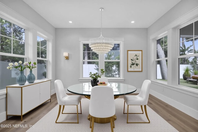 142 Ocean Blvd, Atlantic Beach, FL 32233 - dining area featuring wood finished floors, a chandelier, and recessed lighting