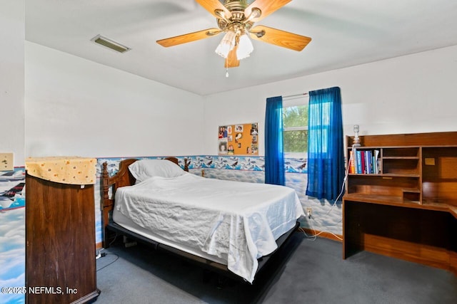 bedroom with carpet floors and ceiling fan