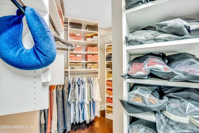 spacious closet with dark hardwood / wood-style flooring