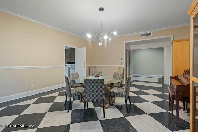 dining space featuring a notable chandelier and ornamental molding