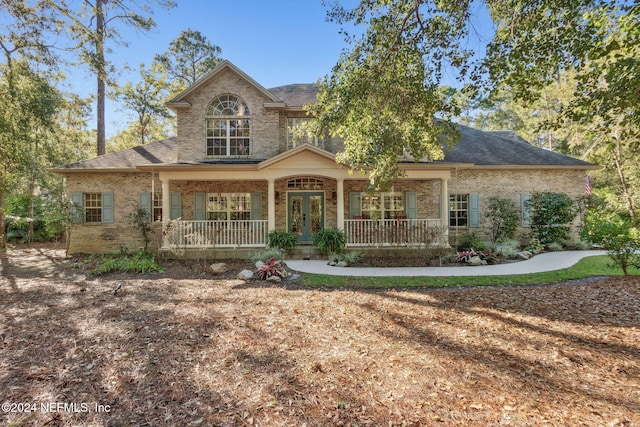 view of front facade with a porch and french doors