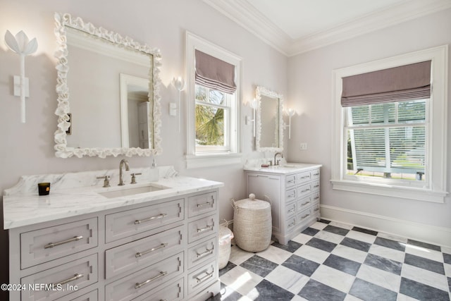 bathroom featuring vanity and ornamental molding