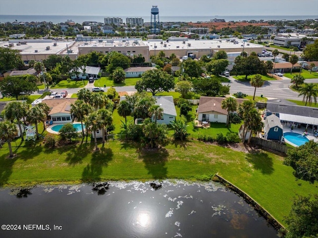 aerial view with a water view