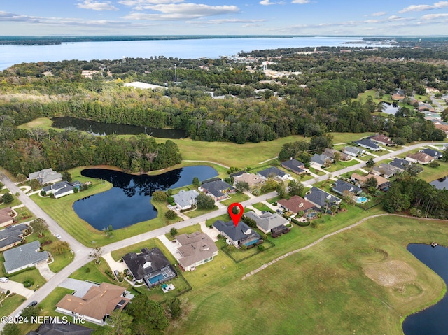 drone / aerial view featuring a water view