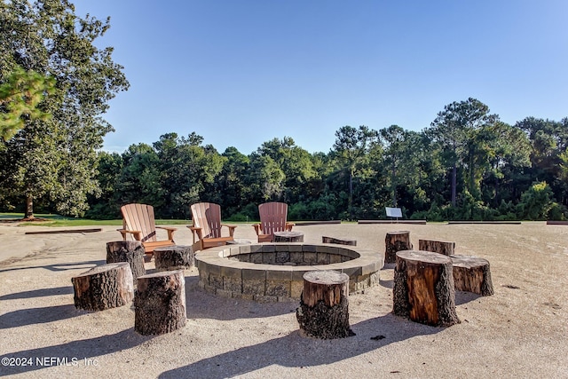 view of patio featuring a fire pit