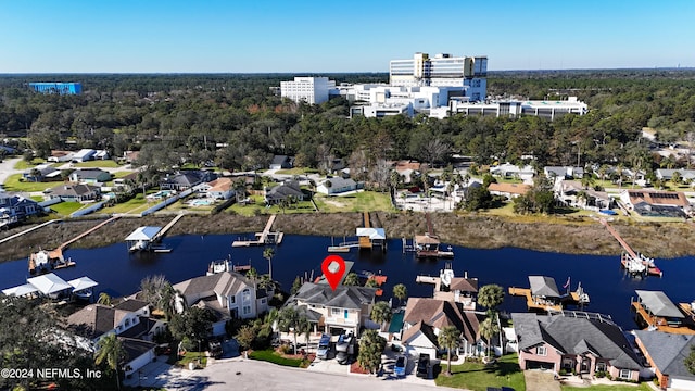 bird's eye view featuring a water view