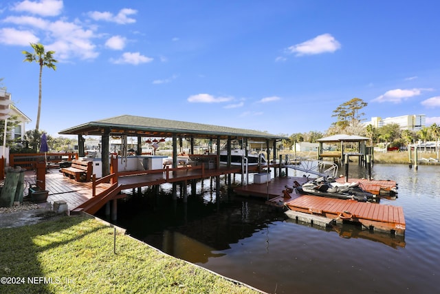 dock area featuring a water view