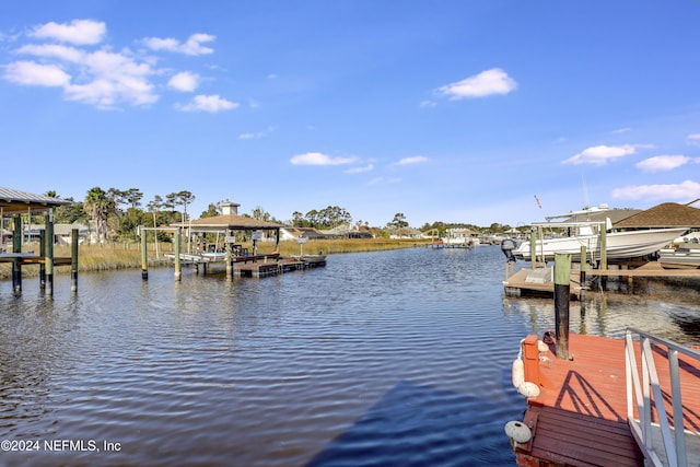 dock area featuring a water view