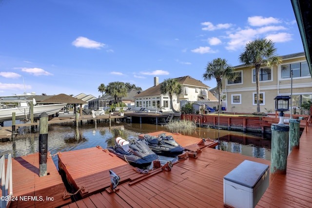 dock area with a water view