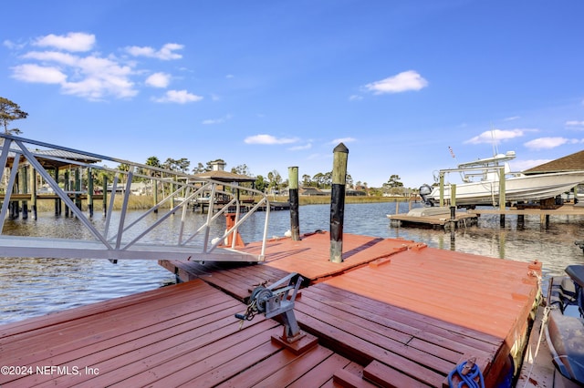 dock area featuring a water view