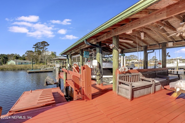 view of dock with a water view