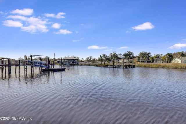 view of dock with a water view