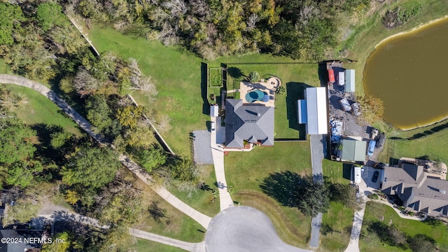 bird's eye view featuring a water view