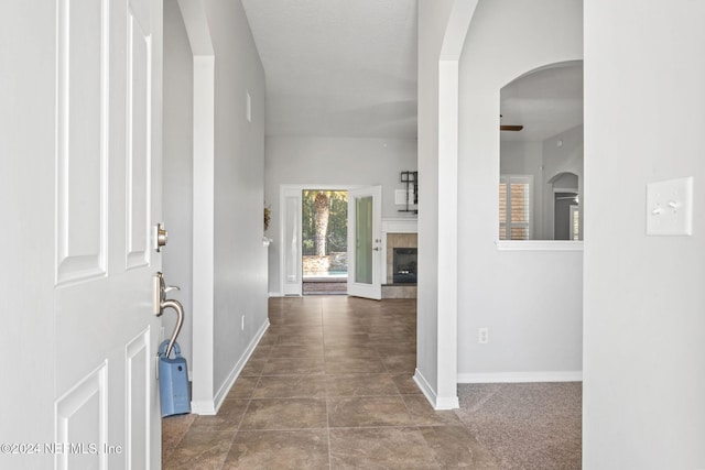 interior space featuring dark tile patterned floors