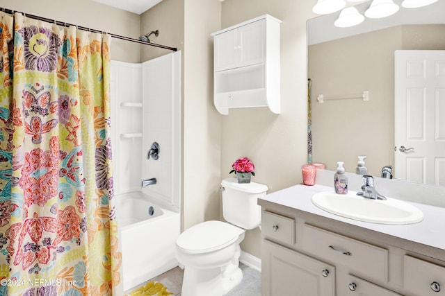 full bathroom with tile patterned floors, vanity, toilet, and shower / tub combo