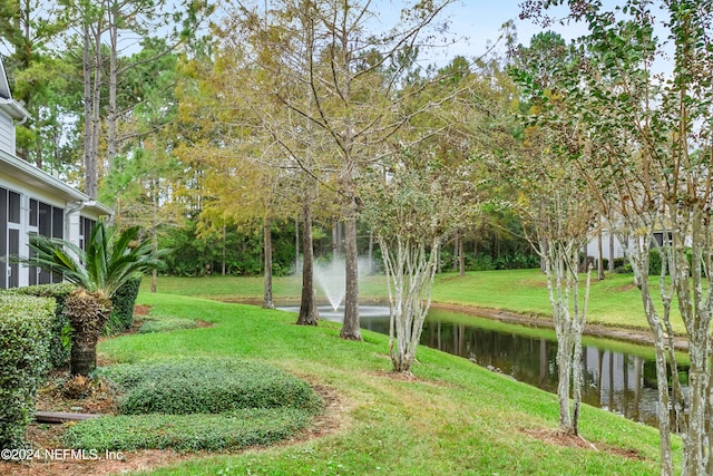 view of yard with a water view