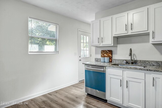 kitchen with dishwasher, white cabinetry, a wealth of natural light, and sink