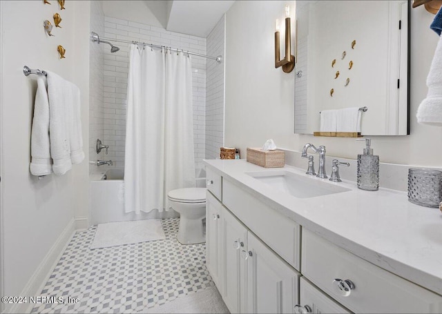 full bathroom with tile patterned flooring, vanity, shower / bath combination with curtain, and toilet