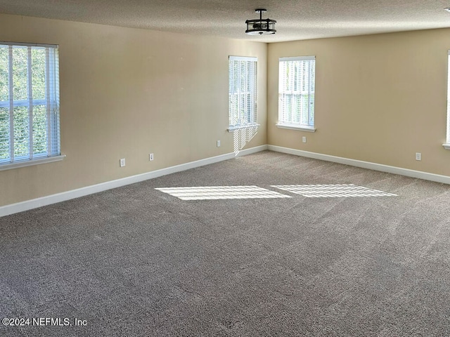 unfurnished room featuring carpet flooring and a textured ceiling