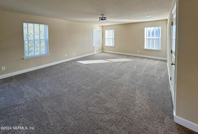 spare room with carpet, plenty of natural light, and a textured ceiling