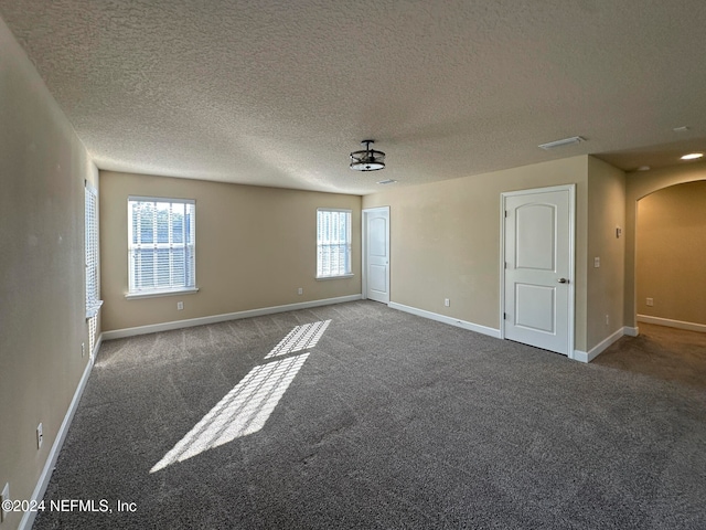 carpeted spare room featuring plenty of natural light and a textured ceiling