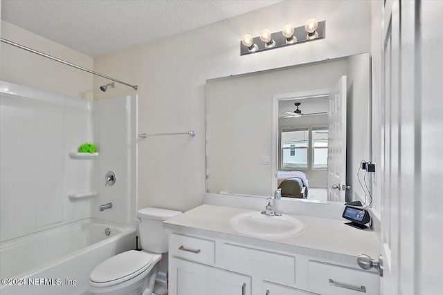 108 Coastline Way, Saint Augustine, FL 32092 - ensuite bathroom featuring vanity, toilet, tub / shower combination, a textured ceiling, and ceiling fan