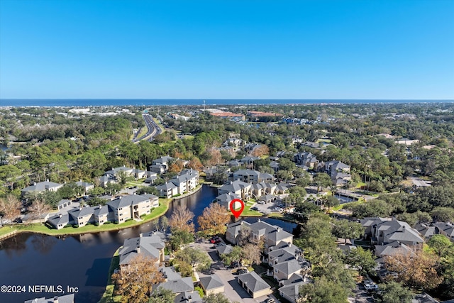 bird's eye view featuring a water view