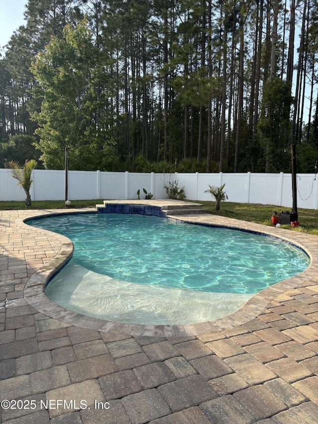view of pool with a fenced in pool, a patio, and a fenced backyard