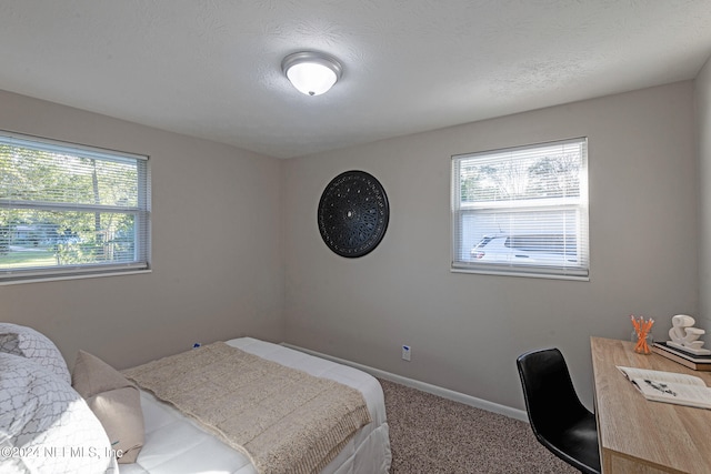 bedroom with carpet flooring and a textured ceiling