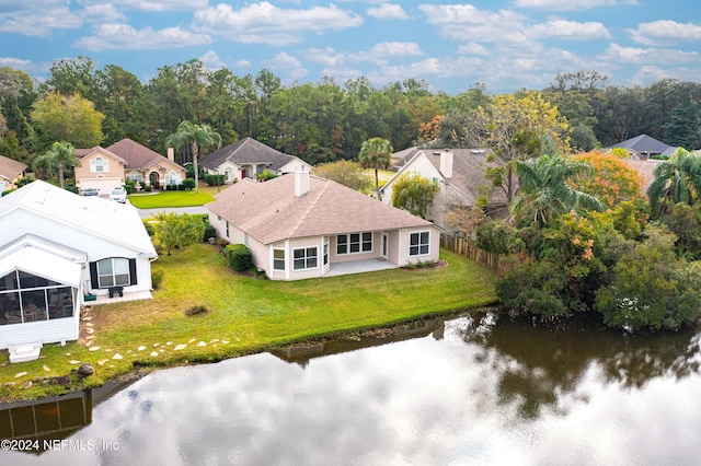 aerial view with a water view