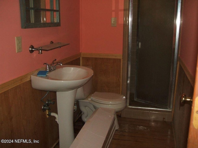 1113 Fieldcrest Rd, Jasper, FL 32052 - bathroom with a wainscoted wall, a shower stall, and wood walls