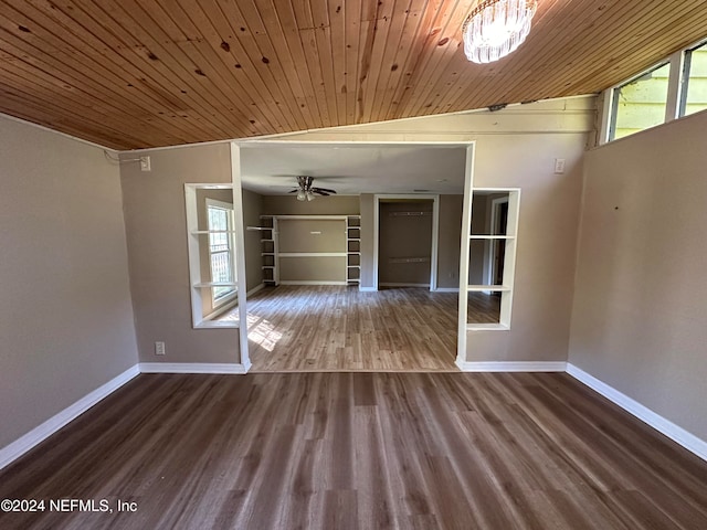 interior space featuring hardwood / wood-style flooring, lofted ceiling, and wood ceiling