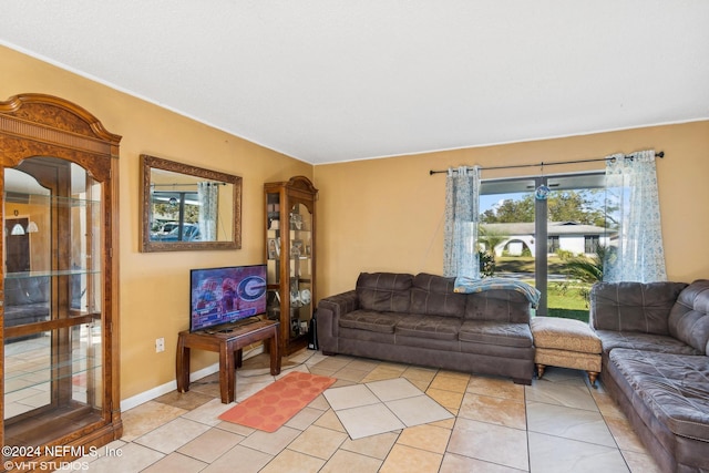 living room featuring light tile patterned floors