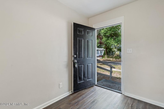 entryway with dark hardwood / wood-style flooring