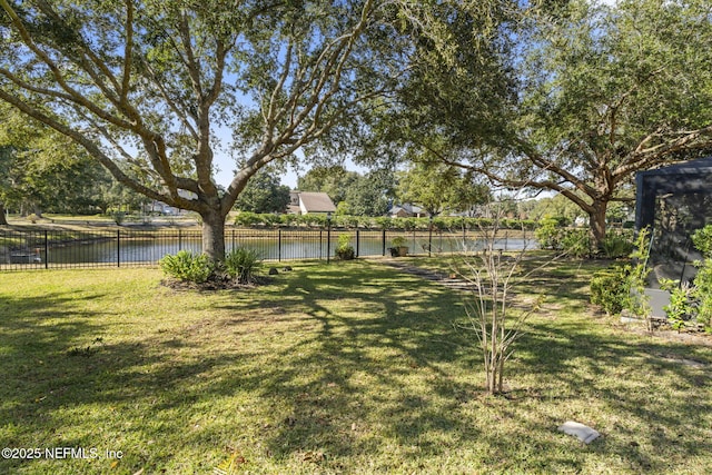 view of yard with a water view