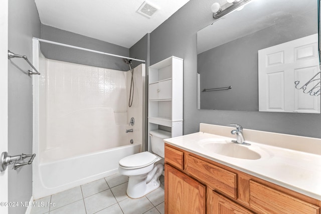 full bathroom with tile patterned floors, shower / bathing tub combination, vanity, and toilet