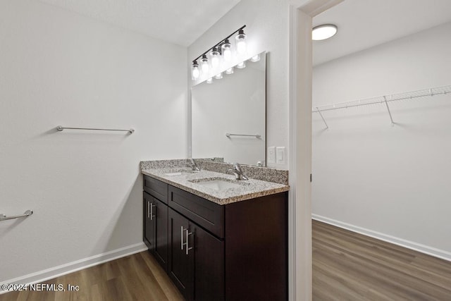 bathroom with wood-type flooring and vanity