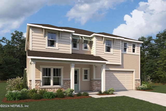 view of front of house with a garage and a front lawn