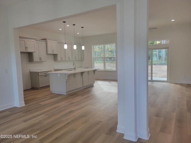kitchen with a wealth of natural light, light wood-style flooring, and a sink