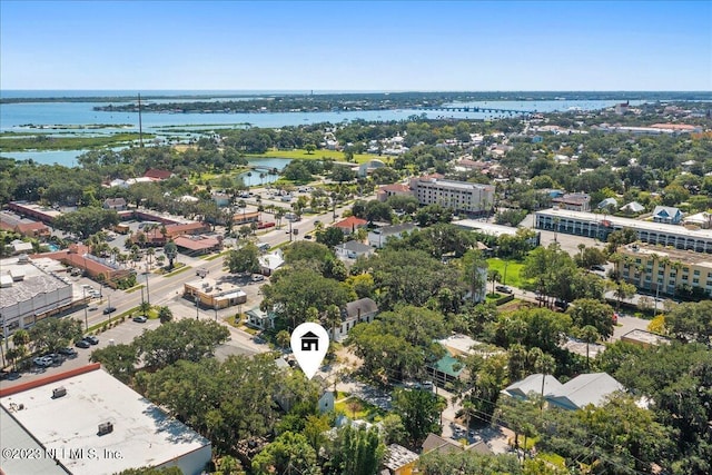 bird's eye view featuring a water view