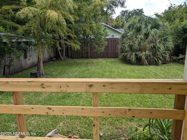 view of yard with a fenced backyard