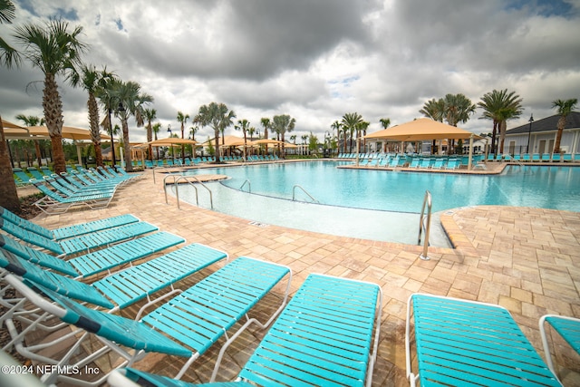 view of swimming pool with a patio area