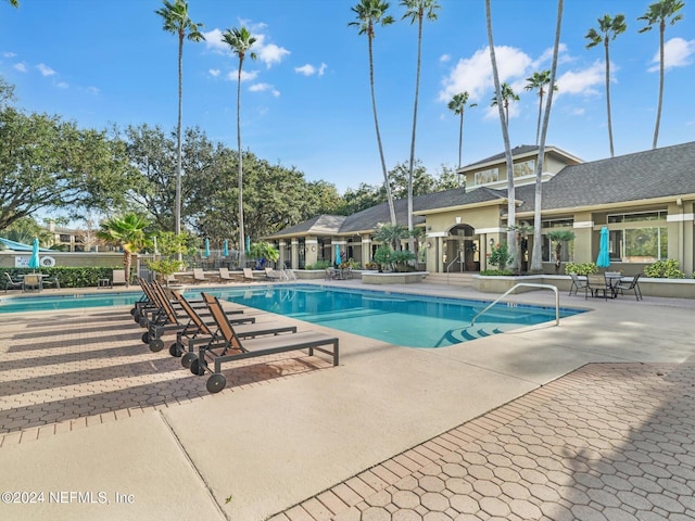 view of swimming pool with a patio