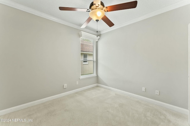 carpeted spare room featuring crown molding