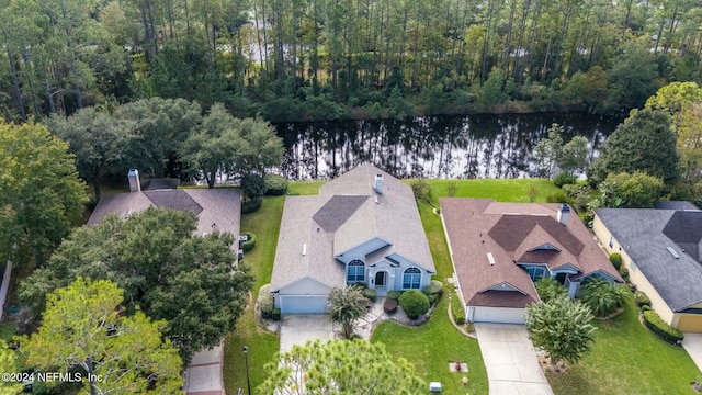 bird's eye view featuring a water view