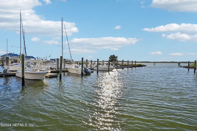 view of dock with a water view