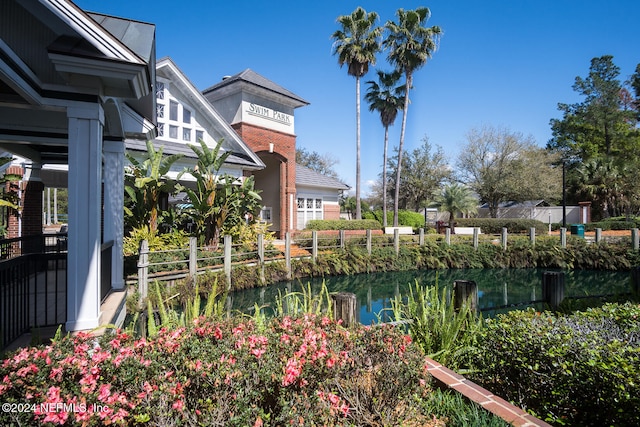 view of yard with a water view