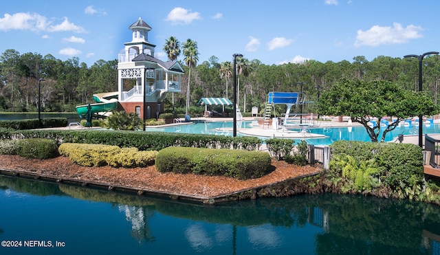 exterior space featuring a pool